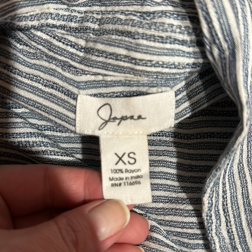 Jopna Collared Short Sleeve Blue Pinstripe Button Down Blouse - Picture 9 of 9